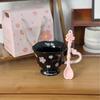 Personalized Cherry Blossom Embossed Ceramic Mug with Spoon – Creative Pink Souvenir Cup