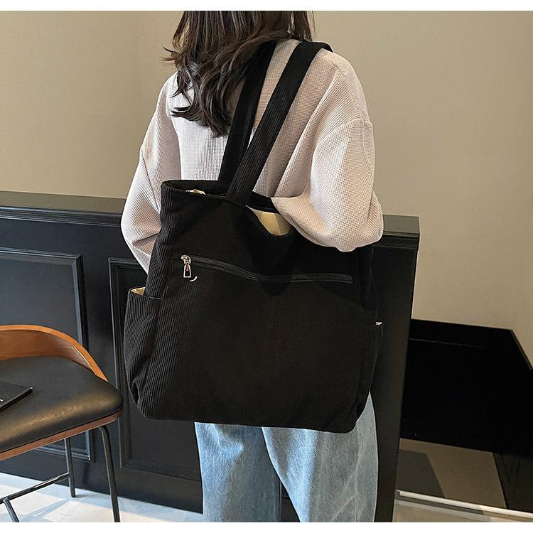 Corduroy bag women's large-capacity new summer casual shoulder bag versatile college student tote bag