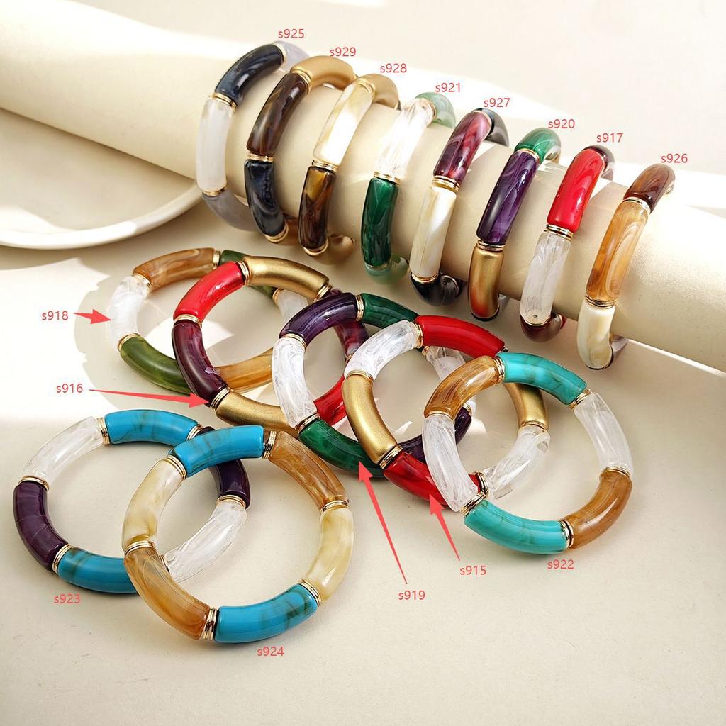Fashion Personality Niche New Acrylic Elbow Bracelet Multi-Color Retro High-End Marble Pattern Bracelet