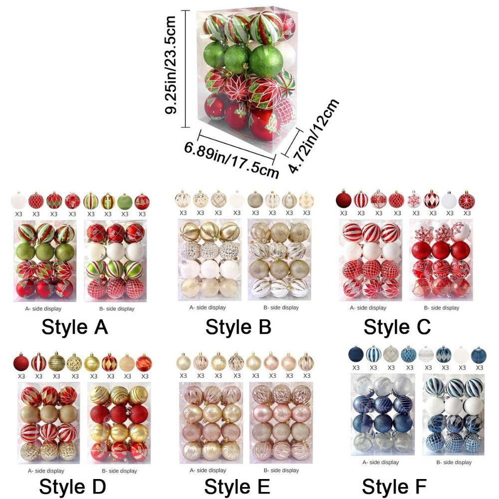 24Pcs/Box Plastic Christmas Colored Balls Electroplated Christmas Tree Hanging Pendant  for Home