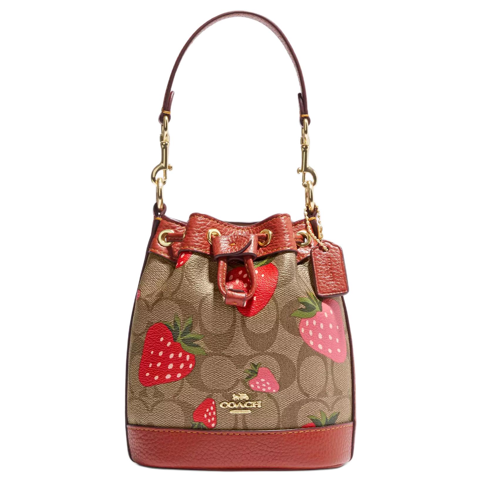 

Coach Dempsey 14 Strawberry Print Drawstring Bucket Bag Women handbags Red Brown CH164-IME7V Basic Set (Bag+Dust Bag)