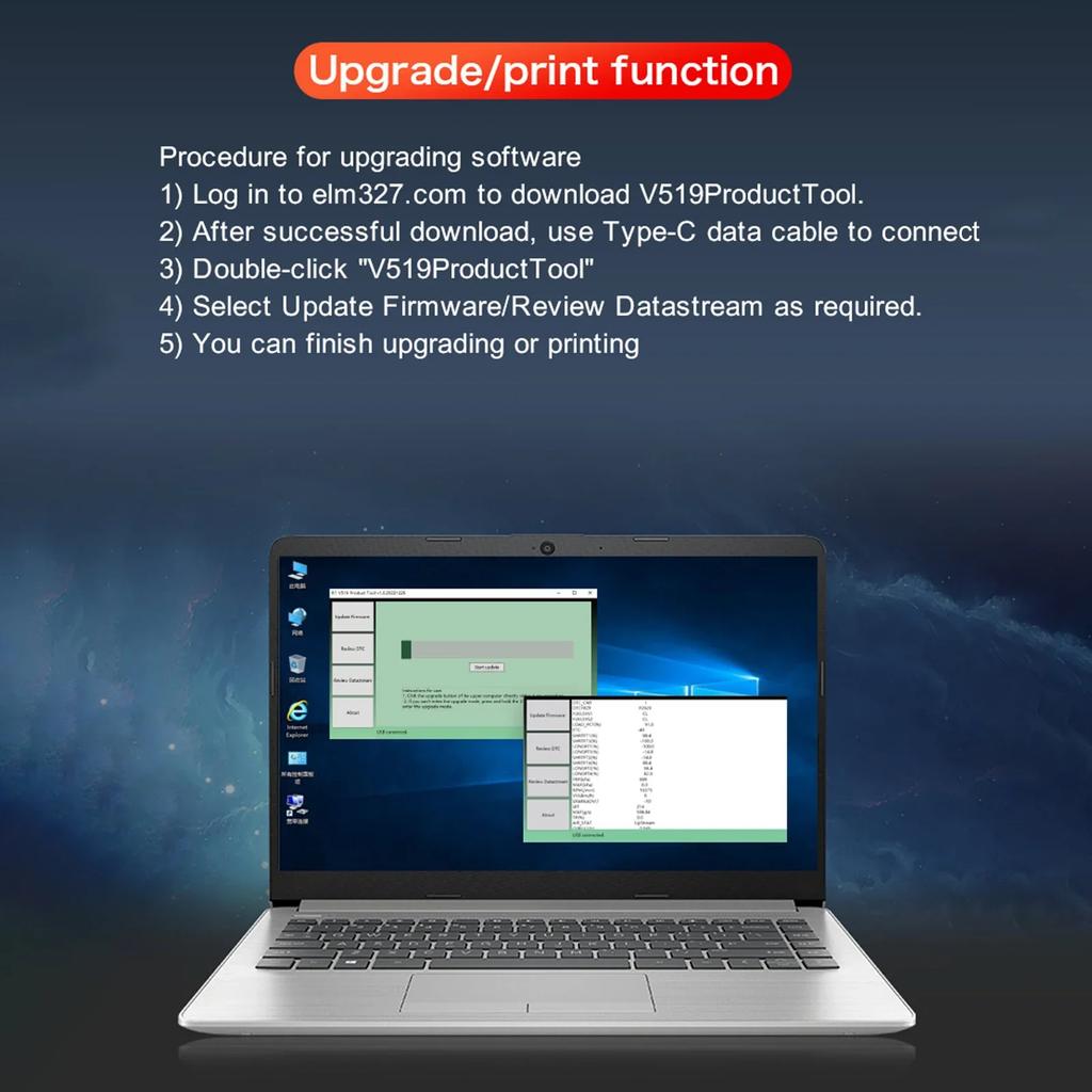 V519 OBDII Diagnostic Vehicle Code Reader Upgraged Support Printing Functions for All OBD II Protocol Cars Since 1996