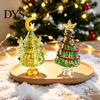 Glass Figurine for Office Glazed Christmas Tree with Star Moon Decor, Rotating Holiday Display Prop Wire Wrapped Desk Mini Tabletop Ornament,