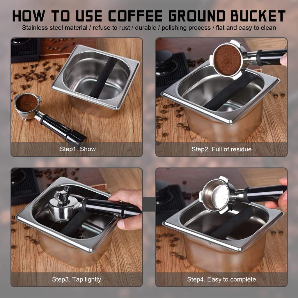 Coffee Knock Box,Espresso Dump Bin,Coffee Powder Residue Bin,Stainless Steel Espresso Knock Box Built-in Container Coffee Ground