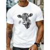 European sizes Casual Short-Sleeve T-Shirts for Plus-Size Men Featuring a Detailed Graphic Print of a Cow'S Head