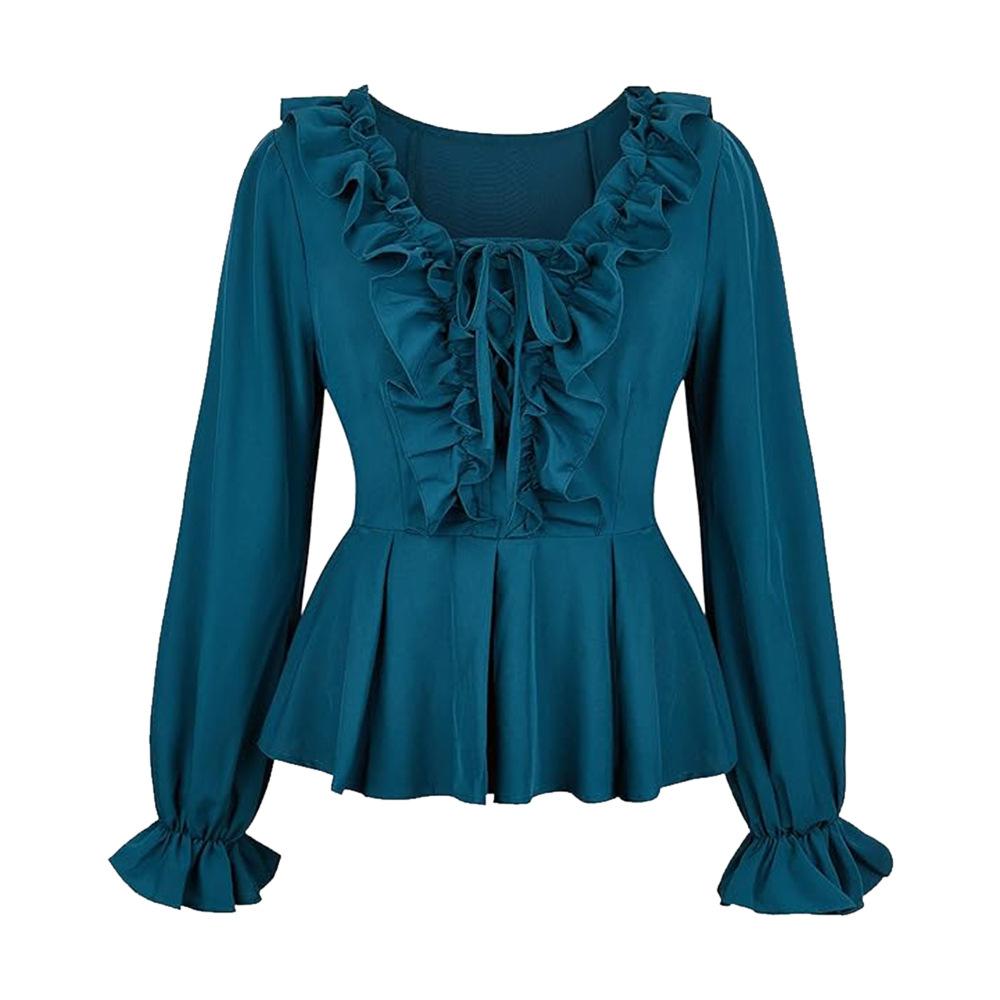 

Renaissance Ruffled Costume Shirt For Halloween Cosplay Polyester Colorful S синий