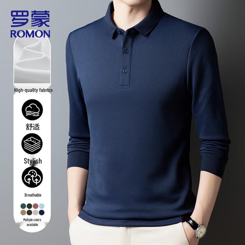 

ROMON Men s Classic Solid Long Sleeve Polo Shirt L