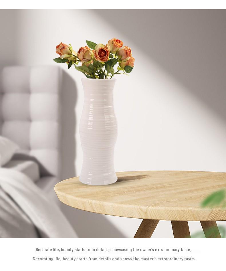 Retro White Ceramic Flower Vase – Creative Ornament for Living Room or Dining Table, Perfect for Hydroponic and Fresh Flowers with a High-End Feel.