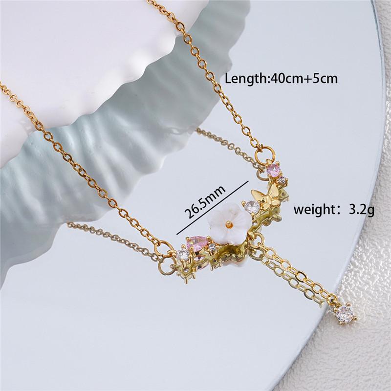Light Luxury Camellia Zircon Pendant Necklace Stainless Steel Chain Cute Flower Choker Jewelry Birthday Gifts For Women Girls