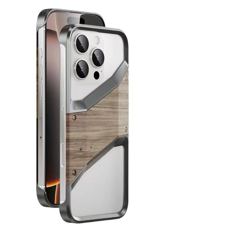 

Применимо к iPhone16promax металлический безрамный 15pro твердый деревянный защитный чехол Half-pack Apple 16ProMax