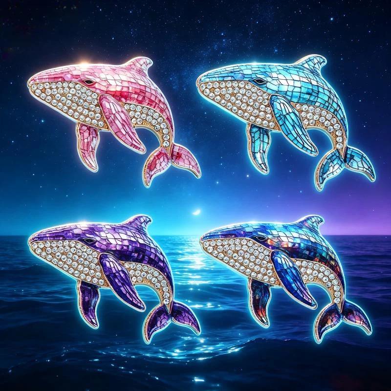 1 Pezzo Adorabile Spilla Pesce Marino Animale a 4 Colori Spille Balena con Strass per Vestiti da Donna Spille per Zaino Regali