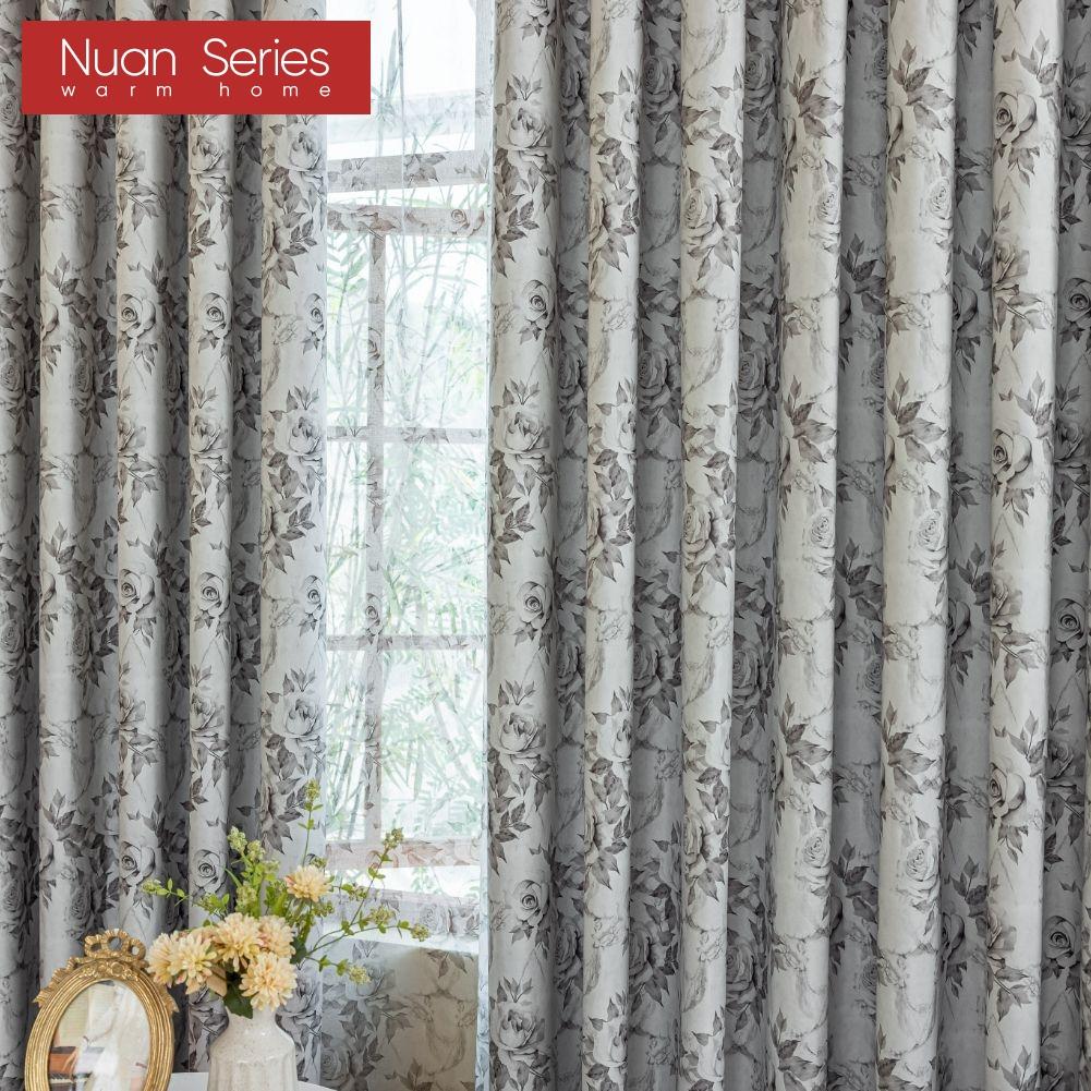 1 Stück Nuan Serie Modischer Französischer Retro-Stil Grau Rosa Bedruckte Vorhänge Vollverdunkelungsvorhänge für Schlafzimmer Wohnzimmer Balkonfenster zur Heimdekoration