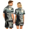Couple Matching Halloween Pajama Set Short Sleeve Button Down Shirt with Hem and Shorts Set Soft Casual Sleepwear S To XXXXL