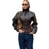 Womens Slim Fit High Neck Zipper Short PU Leather Jacket Streetwear Biker Style
