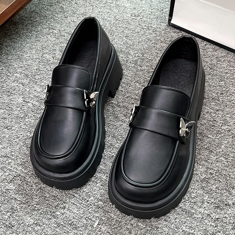 Thick-soled Heightening Loafers Women's 2025 Autumn New British Style Small Leather Shoes One Pedal Women's Shoes Small Fragrant Style Single Shoes
