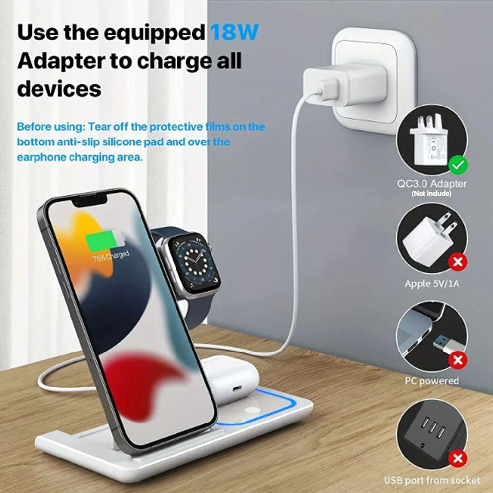 30W 3 In 1 Magnetic Fast Wireless Charger Stand Foldable Charging Station For iPhone 15 14 13 Apple Watch 9 8 7 6 5 Airpods Pro