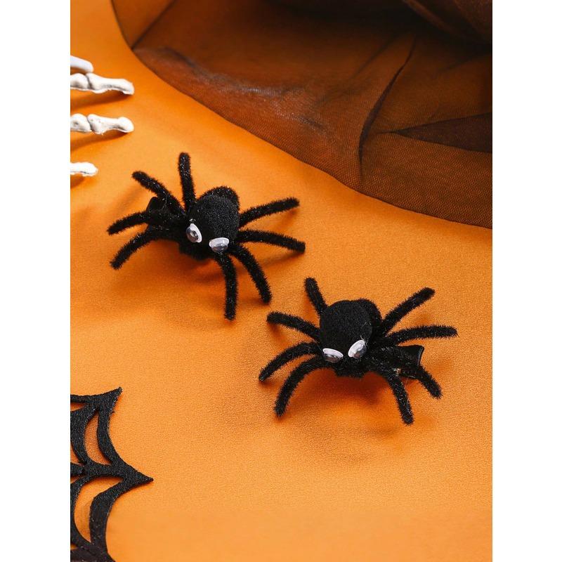 Halloween Spider Hair Clips Set, Flocked Spider & Alligator Clips Spider Hair Accessories