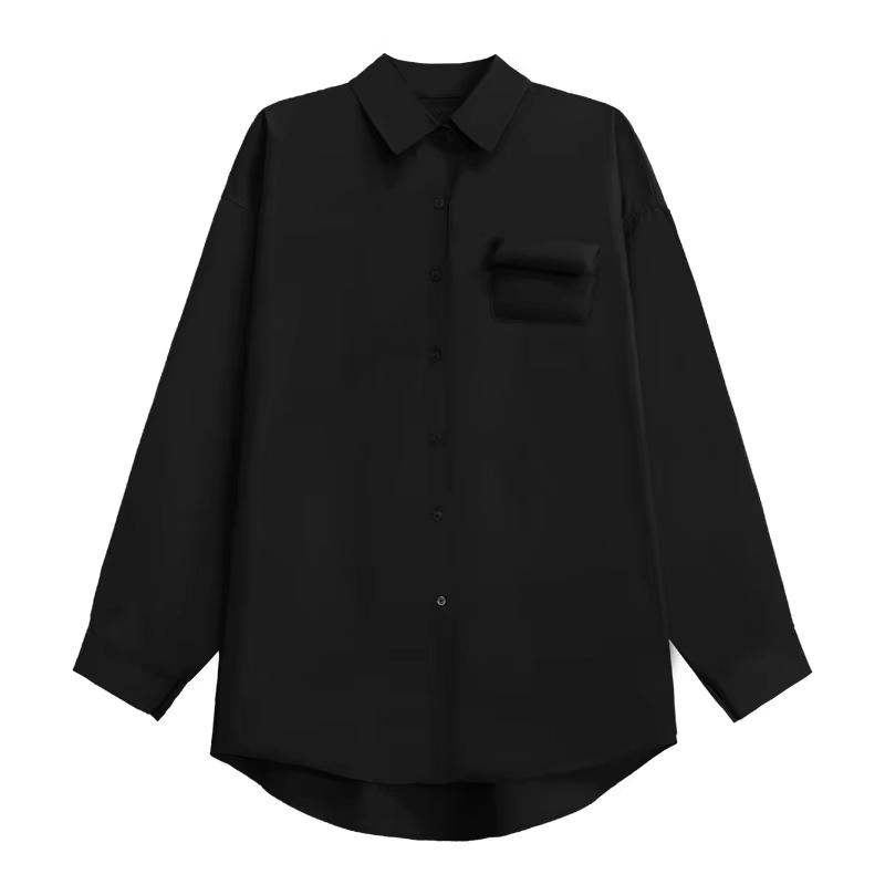 

XITAO однобортная женская рубашка с отложным воротником и карманом LJ1027 One Size чёрный