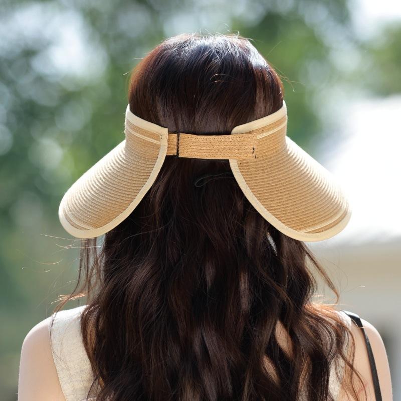 Damen Faltbarer Sonnenhut mit offenem Oberteil für Reisen im Freien, Sonnenschutz und UV-Beweis Strohhut zur Gesichtsbetonung, Kleiner Sonnenhut