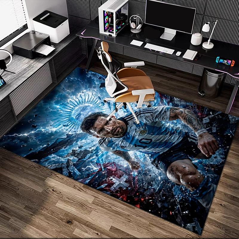 1pc Football Star Messi Printed Chair Rug for Home Office Use, Living Room Kitchen Game Room Area Carpet