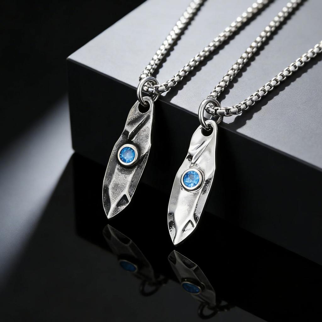 Punk Retro Wishing Stone Necklaces for Men,Trendy Blue Zircon Irregular Pendant Necklace,Vintage Ethnic Amulet Jewelry Gifts