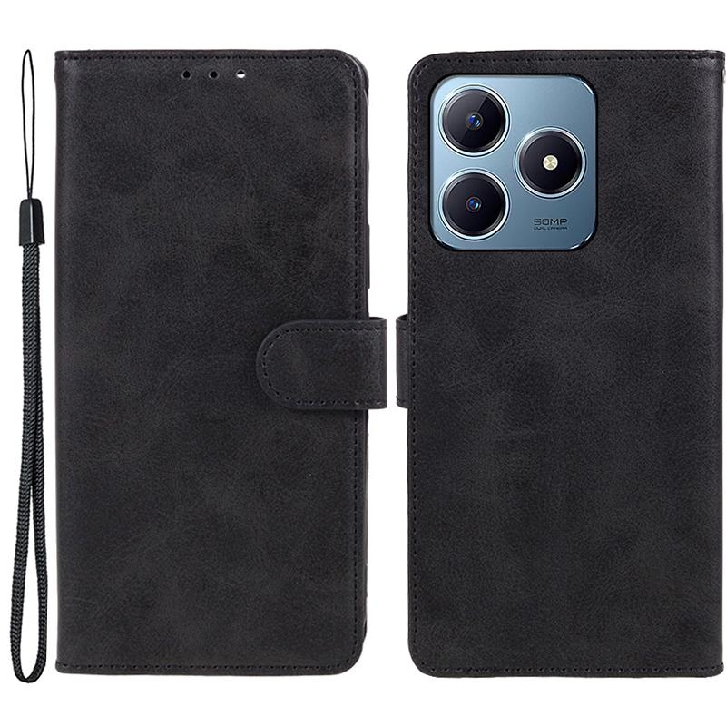 

For Realme Note 60x 4G/C63 4G/C61 4G Case Leather Calf Texture Phone Cover Cash and Card Holder Wallet Black