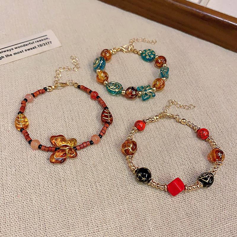 Retro ethnic style flower butterfly beaded bracelet female design bracelet personalized hand