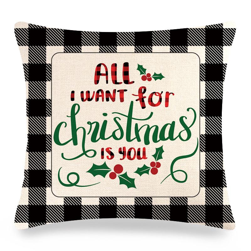 Christmas Checkered Red Letters Digital Printing Short Plush Pillow Covers For Car Sofa Office Cushion Cover Home Goods