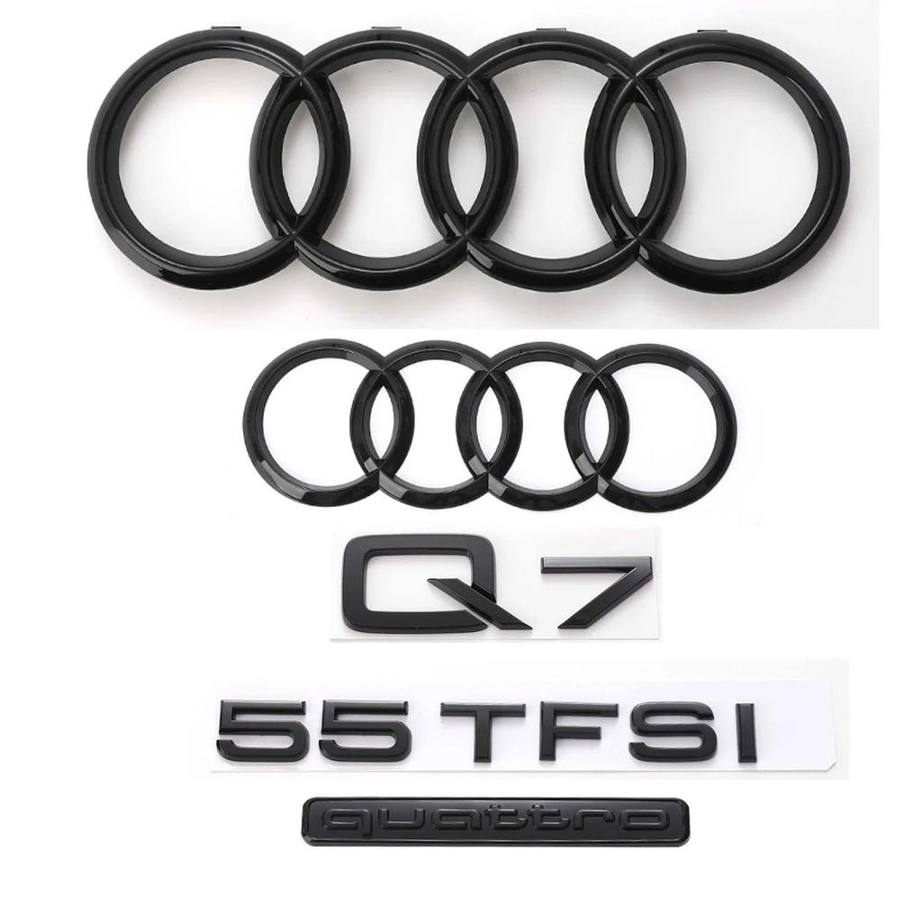 q2 Q7 2016-2024 4Ring logo ABS Black Car Hood Front Grill Emblem Rear Trunk Badge Sticker Q7 Mark Quarrto TFSI Emblem