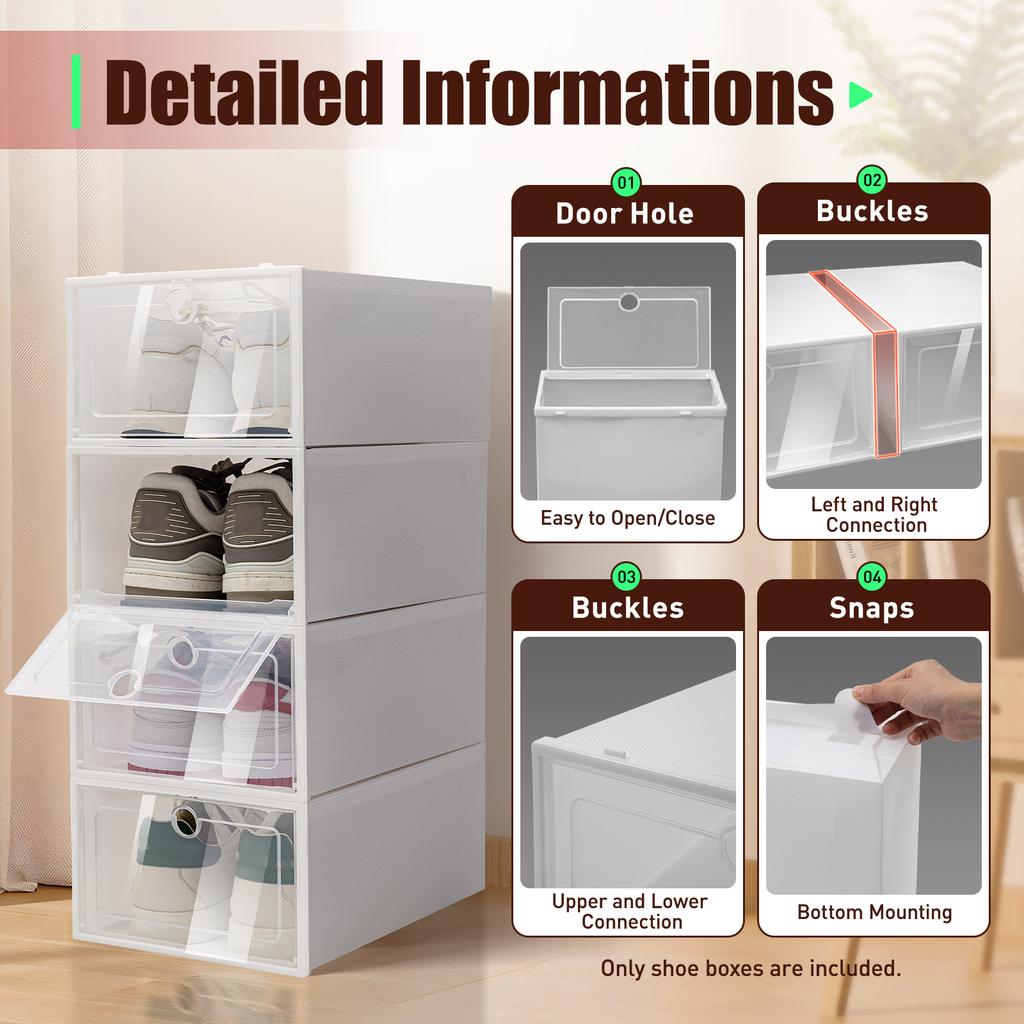 20/24pcs Foldable Plastic Transparent Shoe Box Clear Stackable Storage Organizer Rectangular for Living Rooms, Bedrooms, Study