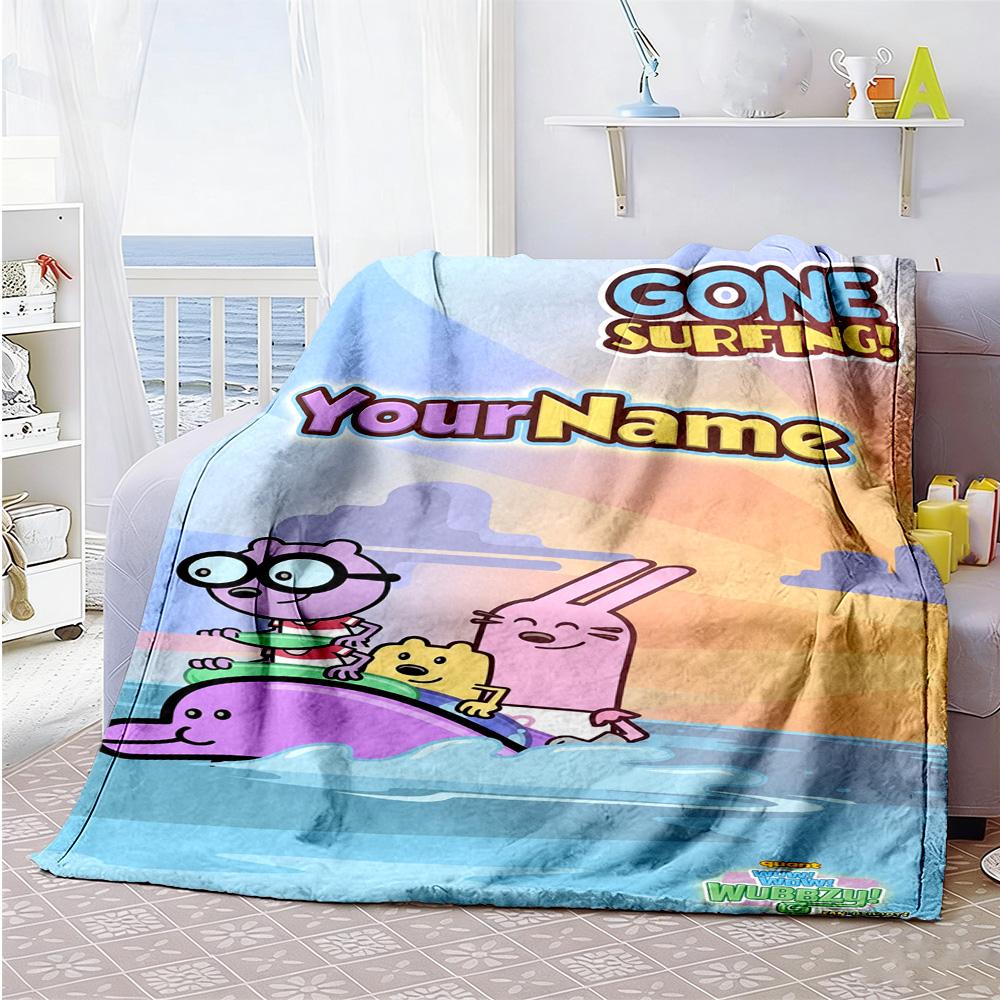 Wow! Wow! Wubbzy Personalized Name Blanket Throw Customizable Blanket Comfortable Great for Seaside Bedding Chair Bed for All Occasions