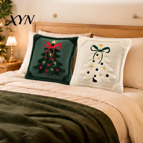 Soft Skin Friendly Cushion Covers Christmas Plush Pillowcase, 3D Embroidered Design Throw Pillow Gifts for Home Cover, Decorative Cover Holiday