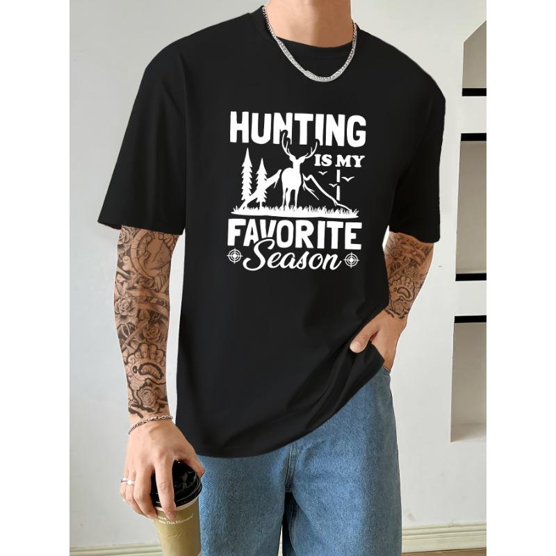 European Size Hunting Season Print T Shirt, Tees For Men, Casual Short Sleeve T-shirt For Summer