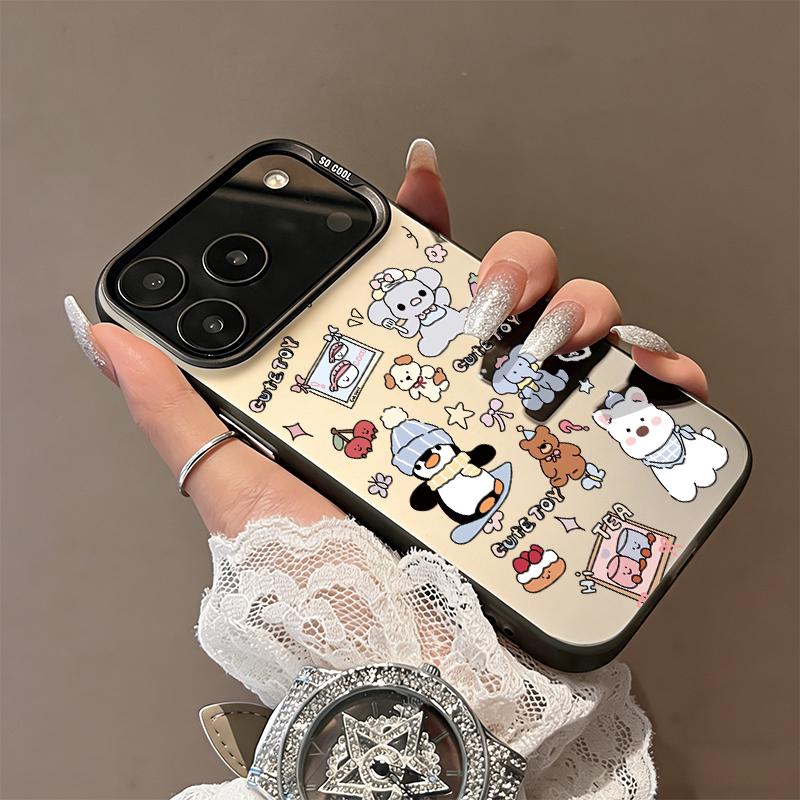 Cute Cartoon Animal Sticker Phone Case, Frosted Matte Shockproof Protective Cover, Kawaii Multi-Animal Print Phone Shell for iPhone