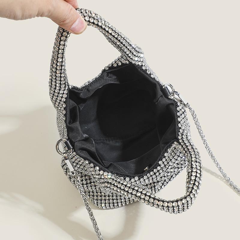 Dinner Chain Bag Women's Crossbody Bag Korean Version Diamond Handbag Vegetable Basket Rhinestone Bag Light Luxury High End Bucket Bag