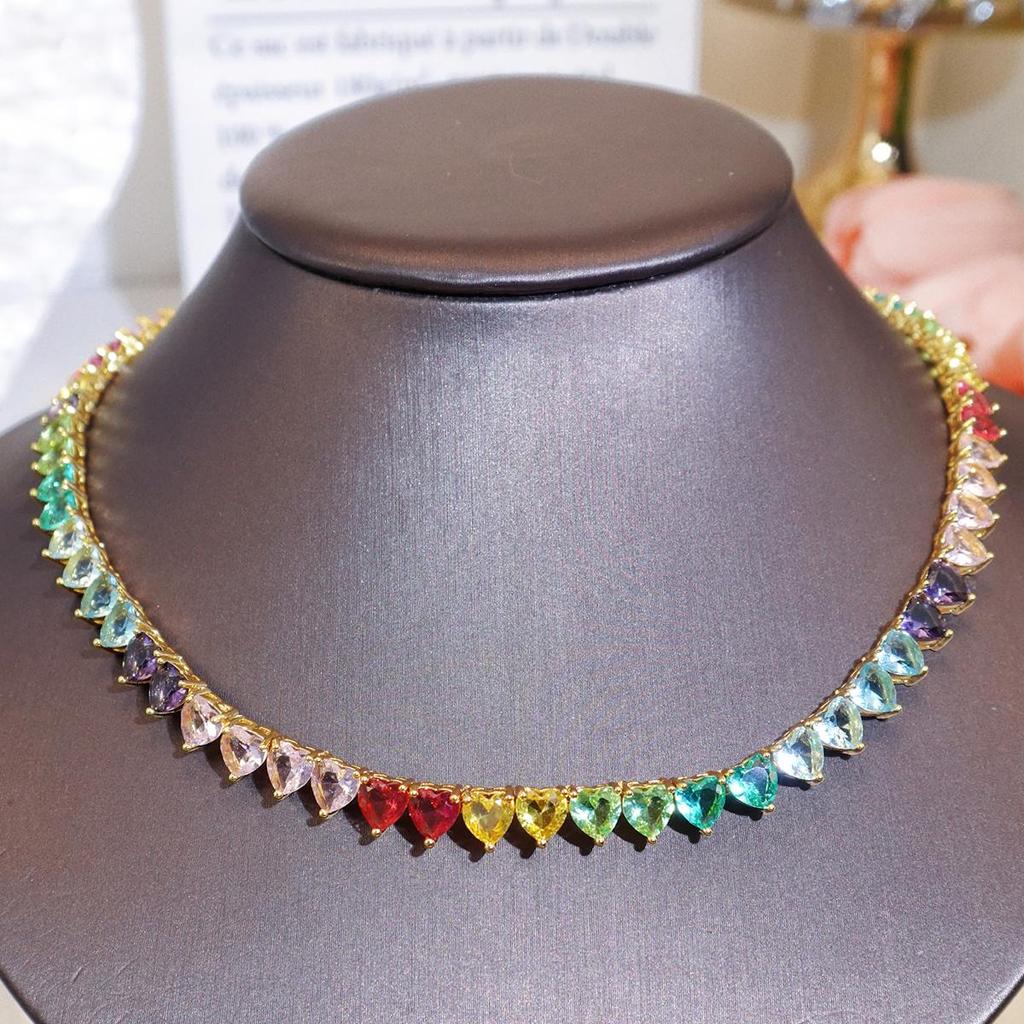 CMM Rainbow Color Love Cubic Zirconia Accessories High-End Necklace Fashion Jewelry Retro Wild Clavicle Chain for Women