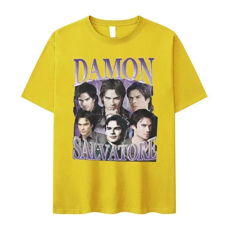 Vintage Y2k T Shirts Damon Salvatore IanSomerhalder TV Drama Pattern Tshirt Fashion Oversized T Shirt Print Street Wear Unisex