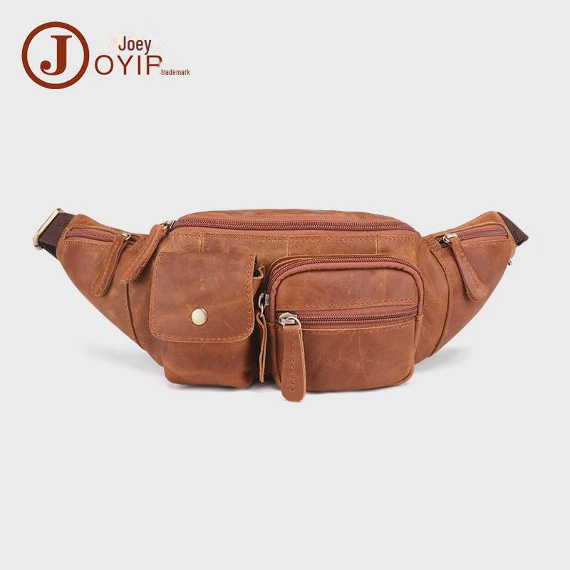 Cross-Border Multifunctional Men's Genuine Crazy Horse Leather Outdoor Sports Waist and Chest Bag Retro Messenger Bag