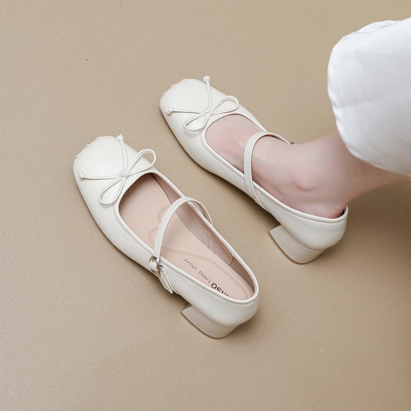 French Evening Breeze Single Shoes Women's 2025 Spring and Autumn New Black Soft Leather Skirt Mary Jane Women's Shoes Shallow Mouth Ballet Shoes