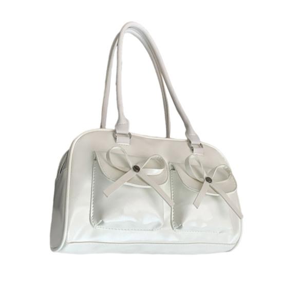 Женская сумка-тоут из искусственной кожи, наплечная сумка с милыми бантиками, водонепроницаемая повседневная сумка для поездок на работу, прогулок по улице, ежедневных дел белый