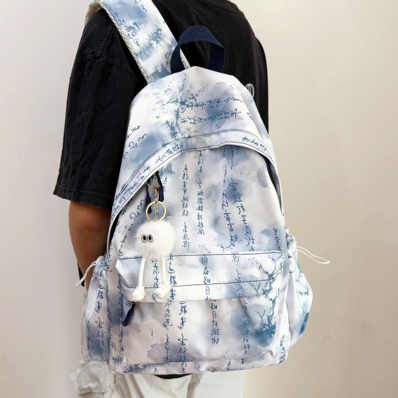 Tie-dye niche schoolbag, ink backpack, simple college student backpack, high school student large capacity