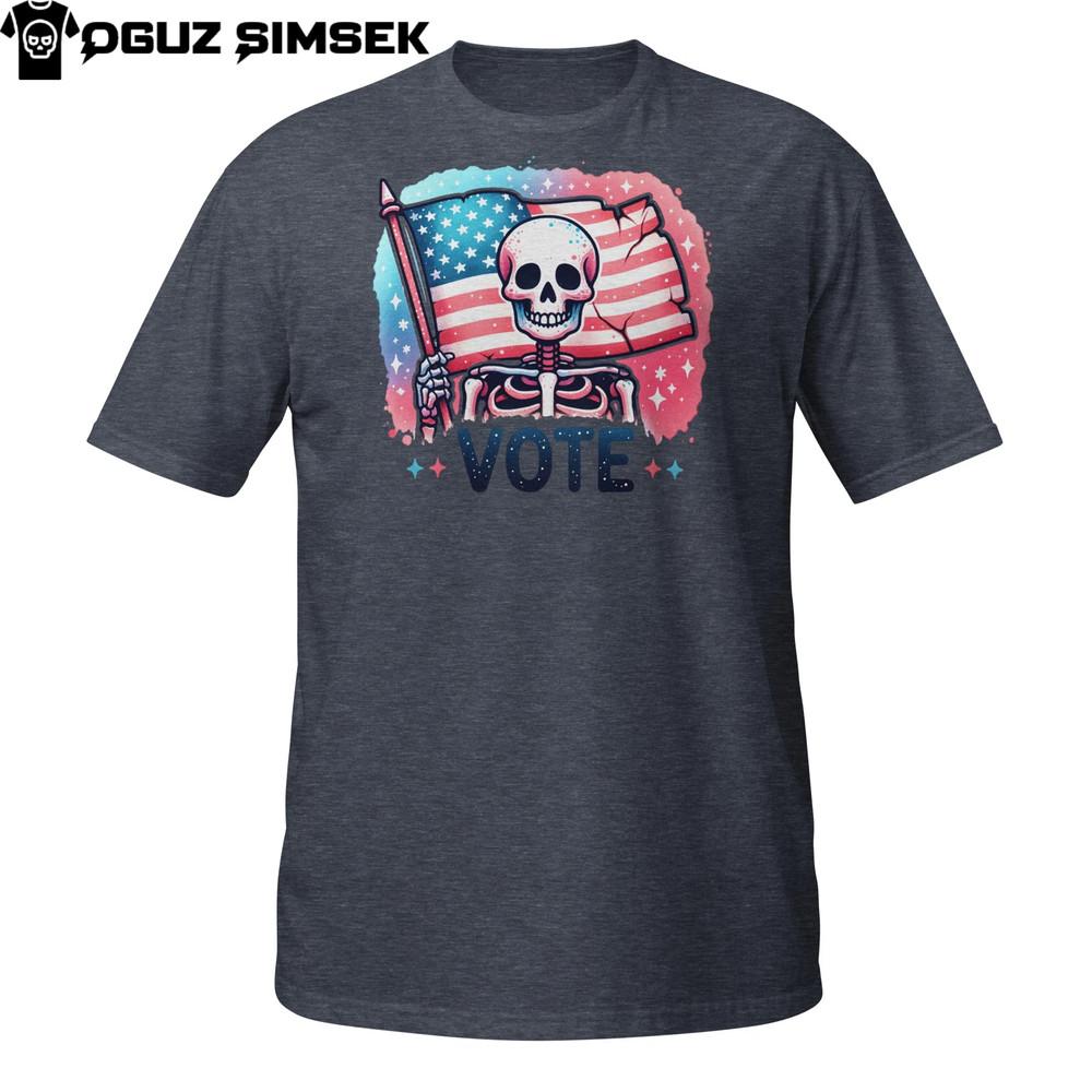

Vote Skeleton American Flag T-Shirt | Funny Patriotic Civic Duty Skull Tee M