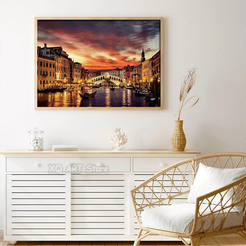 Famous Venice Italy Canvas Painting Wall Art Sunset Natural Scenery Pictures Posters and Prints for Living Room Home Decoration