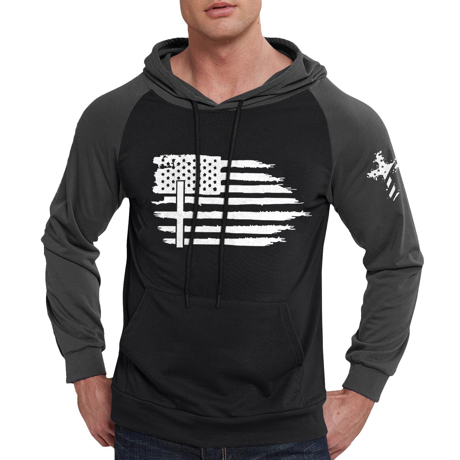 

Мужская повседневная толстовка с капюшоном, завязками, длинными рукавами, принтом флага и карманами XL