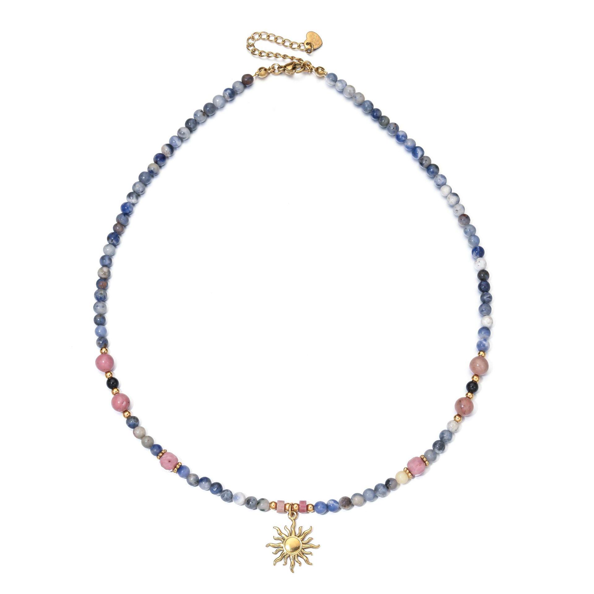 Exquisite Ink Blue Freshwater Pearl Necklace with Natural Stone & Stainless Steel Clavicle Chain
