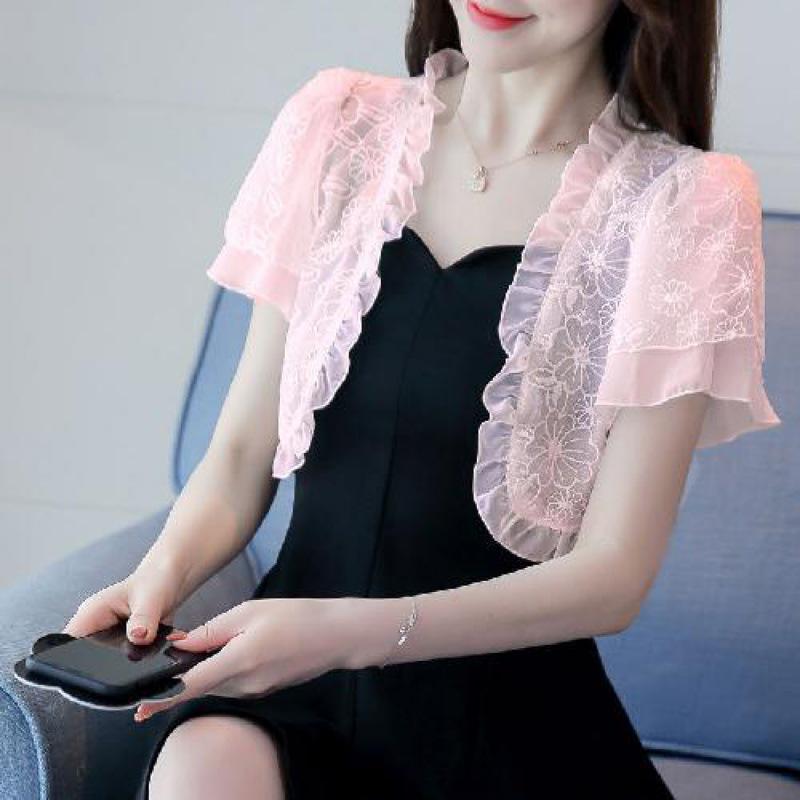 Women's Summer Sun Protection Chiffon Lace Bolero Jacket - Short Sleeve Shawl Top