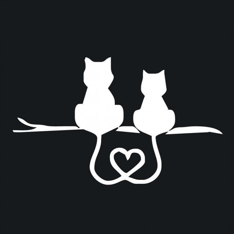 Reflective Cartoon Cat Car Stickers - Two Cute Cats with Hearts Scratch-Decal