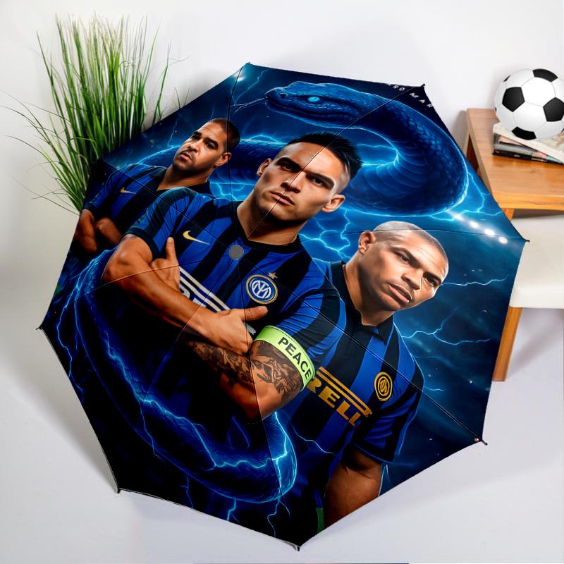 Inter Milan Star Lautaro Automatic Folding Umbrella - 8-Rib Travel Umbrella with Auto Open/Close & Portable, Gift for Christmas, Birthdays