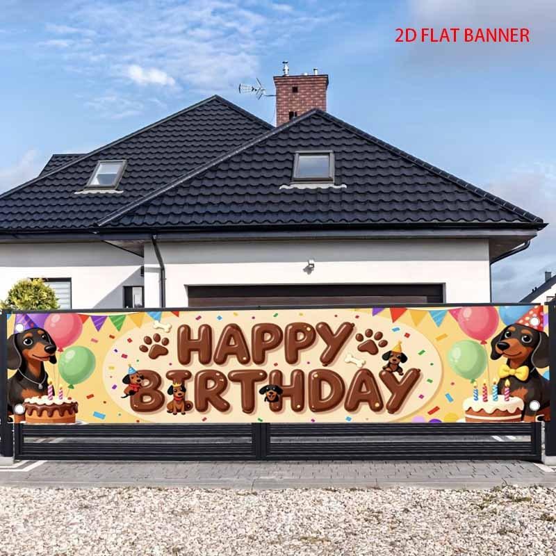 Sausage Dog Birthday Banner, Cute Balloon Cake Pattern, Outdoor Garden Fence Dog-themed Party Decor