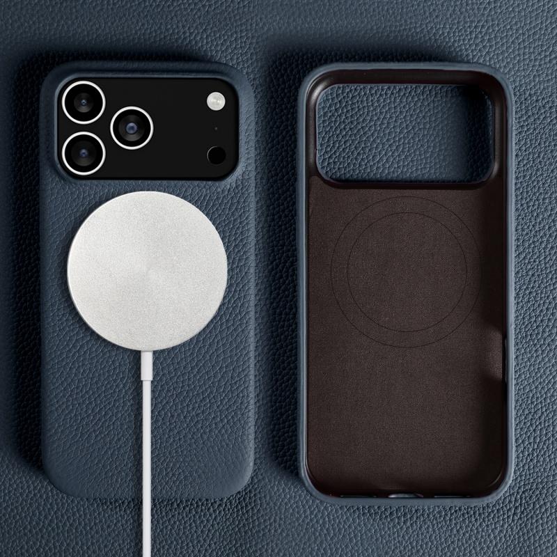 Luxury Litchi Genuine Leather Magnetic Suction Case For Iphone 17 16 15 14 13 Pro Max Air Full Protection Shockproof Back Cover